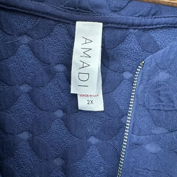 Anthropologie Amadi Jacket Womens 2X Blue Zip Puff Sleeve Texture Bomber Blouson - Picture 7 of 8